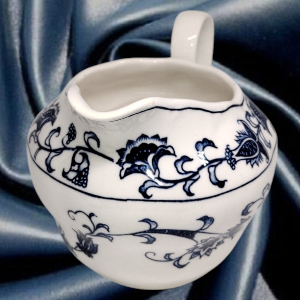 Ironstone Ming Tree ~ Blue and White Floral Teacup Set with Creamer. Japan - Picture 10 of 11